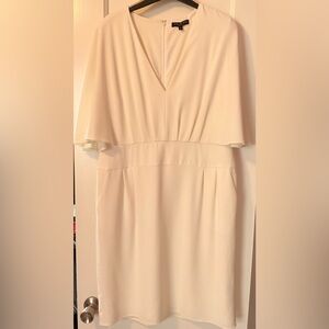 Halston Heritage White/Cream Midi Dress with V-Neck & Pockets